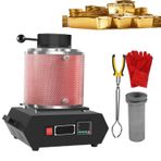 pedenencelia 1500 W Altın Füzyon Elektrikli Fırın, Yalıtım Ağı, Dijital Metal Döküm Makinesi, LED Kontrollü Ekran, Grafit Pota, Isı Yalıtım Eldivenleri, Pota Penseleri, 2 kg-Kırmızı