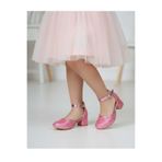 pediashoes Kız Çocuk Pembe Renk Kare Topuklu Şık Abiye Ayakkabı