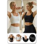 Pedli Kalın Askılı Spor Sütyeni Crop Model Premium Kalite (siyah ekru, XS)