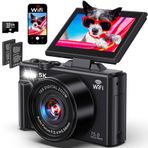 Pedtail 5K Dijital Kamera - Fotoğrafçılık için 75MP Dijital Fotoğraf Makineleri - YouTube için Vlog Kamerası - Otomatik Odaklama Video Kamera 3 inç 180 ° Çevirmeli Ekran 18X Zoom