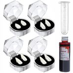 PEFOLOC 4 çift cadılar bayramı vampir dişi, vampir kostümü, vampir diş kostümü, 1 tüp diş peleti yapıştırıcı ve cadılar bayramı yapay kan, 30 ml, çeşitli Cadılar Bayramı Cosplay partileri için