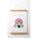 Pegziz Çocuk Odası Ahşap Askılı Mrs Happy Baskılı Kanvas Duvar Dekorasyonu 40X50cm.