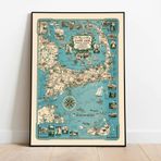 Pegziz pgzzNM2145 Amerika Nantucket Adası Haritası Sanatsal Duvar Dekorasyon Poster 60x90cm.