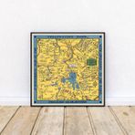 Pegziz pgzzNM2429 Amerika Yellowstone Ulusal Parkı Haritası Sanatsal Duvar Dekorasyon Poster 60x60cm.