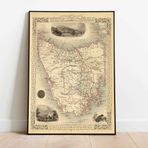 Pegziz pgzzNM2994 Tazmanya Adası 1851 Haritası Sanatsal Duvar Dekorasyon Poster 60x90cm.