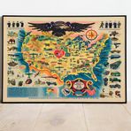 Pegziz pgzzNM3149 2. Dünya Savaşı Amerika Haritası Sanatsal Duvar Dekorasyon Poster 60x90cm.