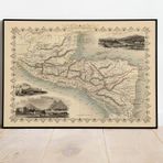 Pegziz pgzzNM3161 Orta Amerika 1851 Haritası Sanatsal Duvar Dekorasyon Poster 60x90cm.