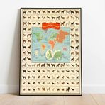 Pegziz pgzzNM3182 Dünya Köpek Türleri Haritası Sanatsal Duvar Dekorasyon Poster 60x90cm.