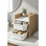 Peka 2 Sepetli Banyo Rafı – Modern Tasarımlı Çamaşır Makinesi Tezgah Üstü Organizer