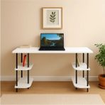 Peka 4 Raflı Çalışma Masası Bilgisayar Masası Ofis Ders Yemek Masası Ahşap Ayaklı - 120cm x 52cm - Beyaz