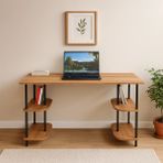 Peka 4 Raflı Çalışma Masası Bilgisayar Masası Ofis Ders Yemek Masası Ahşap Ayaklı - 120cm x 52cm - Çam