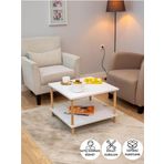 Peka Kare Orta Sehpa Ahşap Ayaklı Sehpa Iki Raflı Sehpa Dekoratif Sehpa Gazetelikli - Beyaz - 60Cm X 60Cm
