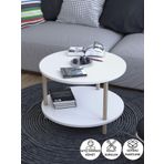 Peka Yuvarlak Orta Sehpa Ahşap Ayaklı Sehpa Iki Raflı Sehpa Dekoratif Sehpa Gazetelikli - Beyaz - 60Cm