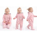 Pekmini Bebe 6/12 Ay Kapşonlu Fermuarlı Bebek Tulumu - Pembe