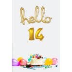 Pekshop 14 Yaş Doğum Günü Balonları - Hello 14 El Yazısı Gold Renk Folyo Balon - Altın