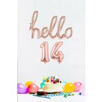 PEKSHOP 14 Yaş Doğum Günü Balonları - Hello 14 El Yazısı Rose Gold Renk Folyo Balon