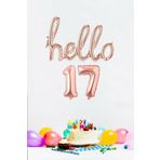 PEKSHOP 17 Yaş Doğum Günü Balonları - Hello 17 El Yazısı Rose Gold Renk Folyo Balon