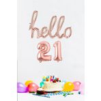 PEKSHOP 21 Yaş Doğum Günü Balonları - Hello 21 El Yazısı Rose Gold Renk Folyo Balon