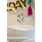PEKSHOP 8 Yaş Gümüş Mum Rakam Pasta Mumu Yaş Mum Gümüş Renk
