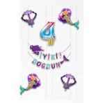 Pekshop Deniz Kızı Tema Doğum Günü Balon Seti Istiridye Deniz Kızı ve Rakam Balonlu Balon Zinciri Seti