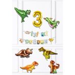 Pekshop Dinazor Tema Doğum Günü Balon Zinciri Seti Yaş Doğum Günü 6lı Dinozor Balon Banner Seti - Renkli - 3