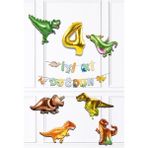 Pekshop Dinazor Tema Doğum Günü Balon Zinciri Seti Yaş Doğum Günü 6lı Dinozor Balon Banner Seti - Renkli - 4