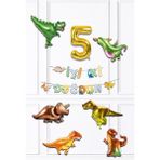 Pekshop Dinazor Tema Doğum Günü Balon Zinciri Seti Yaş Doğum Günü 6lı Dinozor Balon Banner Seti - Renkli - 5