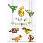 Pekshop Dinazor Tema Doğum Günü Balon Zinciri Seti Yaş Doğum Günü 6lı Dinozor Balon Banner Seti - Renkli