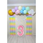 Pekshop Gökkuşağı Konsept Pembe Yaş Balonu Parti Süeleme Seti Balon Zinciri Seti - 3