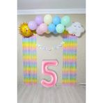 Pekshop Gökkuşağı Konsept Pembe Yaş Balonu Parti Süeleme Seti Balon Zinciri Seti - 5