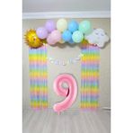 Pekshop Gökkuşağı Konsept Pembe Yaş Balonu Parti Süeleme Seti Balon Zinciri Seti - 9