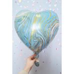 Pekshop Mavi Mermer Kalp Folyo Balon Retro Balon Kalp Şekilli 18INÇ 45CM