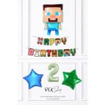 Pekshop Minecraft Tema Doğum Günü Steve Balonlu Yıldızlı Doğum Günü Balon Seti - Çok Renkli - 2