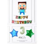 Pekshop Minecraft Tema Doğum Günü Steve Balonlu Yıldızlı Doğum Günü Balon Seti - Çok Renkli - 3