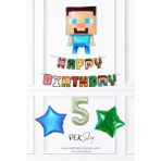Pekshop Minecraft Tema Doğum Günü Steve Balonlu Yıldızlı Doğum Günü Balon Seti - Çok Renkli - 5