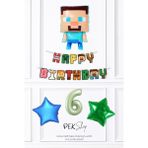 Pekshop Minecraft Tema Doğum Günü Steve Balonlu Yıldızlı Doğum Günü Balon Seti - Çok Renkli - 6