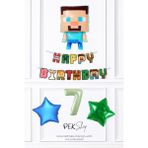 Pekshop Minecraft Tema Doğum Günü Steve Balonlu Yıldızlı Doğum Günü Balon Seti - Çok Renkli - 7