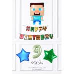Pekshop Minecraft Tema Doğum Günü Steve Balonlu Yıldızlı Doğum Günü Balon Seti - Çok Renkli - 9