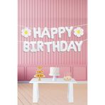 PEKSHOP Papatya Tema Beyaz Happy Birthday Balonu ve 2 Adet Mini Papatya Balon Seti