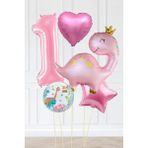 Pekshop Pembe Dinazor Balonlu Kız Doğum Günü Balon Süsleme Seti Bannerlı Büyük Pembe Yaş Balonlu Dinozor Balon Paketi - 1