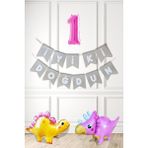 Pekshop Pembe Dinazor Tema Kız Doğum Günü Balon Süsleme Seti Bannerlı Pembe Yaş Balonlu Dinozor Balon Paketi - 1