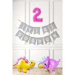 Pekshop Pembe Dinazor Tema Kız Doğum Günü Balon Süsleme Seti Bannerlı Pembe Yaş Balonlu Dinozor Balon Paketi - 2