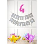 Pekshop Pembe Dinazor Tema Kız Doğum Günü Balon Süsleme Seti Bannerlı Pembe Yaş Balonlu Dinozor Balon Paketi - 4
