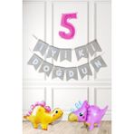 Pekshop Pembe Dinazor Tema Kız Doğum Günü Balon Süsleme Seti Bannerlı Pembe Yaş Balonlu Dinozor Balon Paketi - 5
