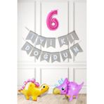 Pekshop Pembe Dinazor Tema Kız Doğum Günü Balon Süsleme Seti Bannerlı Pembe Yaş Balonlu Dinozor Balon Paketi - 6