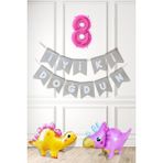 Pekshop Pembe Dinazor Tema Kız Doğum Günü Balon Süsleme Seti Bannerlı Pembe Yaş Balonlu Dinozor Balon Paketi - 8