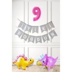 Pekshop Pembe Dinazor Tema Kız Doğum Günü Balon Süsleme Seti Bannerlı Pembe Yaş Balonlu Dinozor Balon Paketi - 9