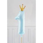Pekshop Taçlı 1 Rakam Folyo Balon 1 Yaş Balonu Gold Taçlı Mavi 90CM - 1 Adet
