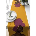 Pelangi Afrikalı Kadın Desenli Leke Tutmaz Kumaş Salon Mutfak Masa Değişik Ranır Modelleri Runner, Turuncu-Kahverengi 40 x 140