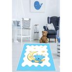 Pelangi Ay Dede Ve Sevimli Ayı Desen Dijital Baskı Yıkanabilir Kaymaz Taban Mavi Çocuk Ve Bebek Odası Halısı, Mavi 180 x 280